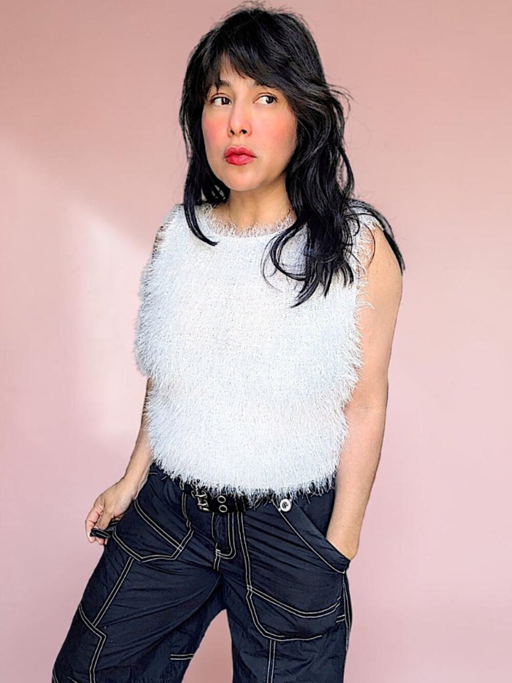 Georgiou Studio VTG 90's made in Hong Kong  shaggy furry fairy angelic white top